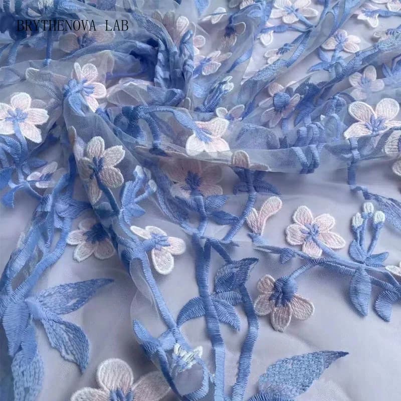 High quality Beautiful Flower Embroidered Tulle Fabric Floral Lace Embroidery Mesh Clothing Material Dress Fabric