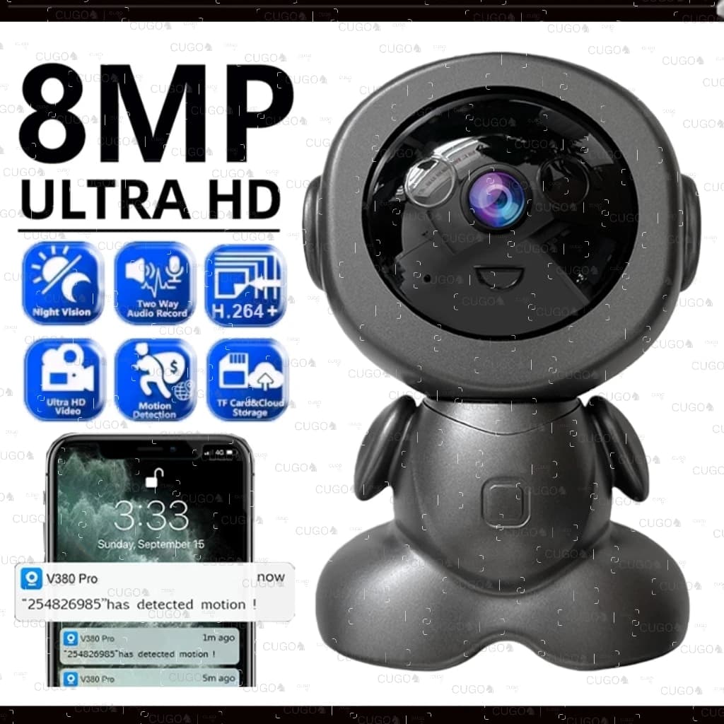 8MP WiFi Security Camera for Interior, HD Kids Monitor, Bidirectional Audio, Automatic Tracking Home Camera, Night Vision, Robotic PTZ Cameras