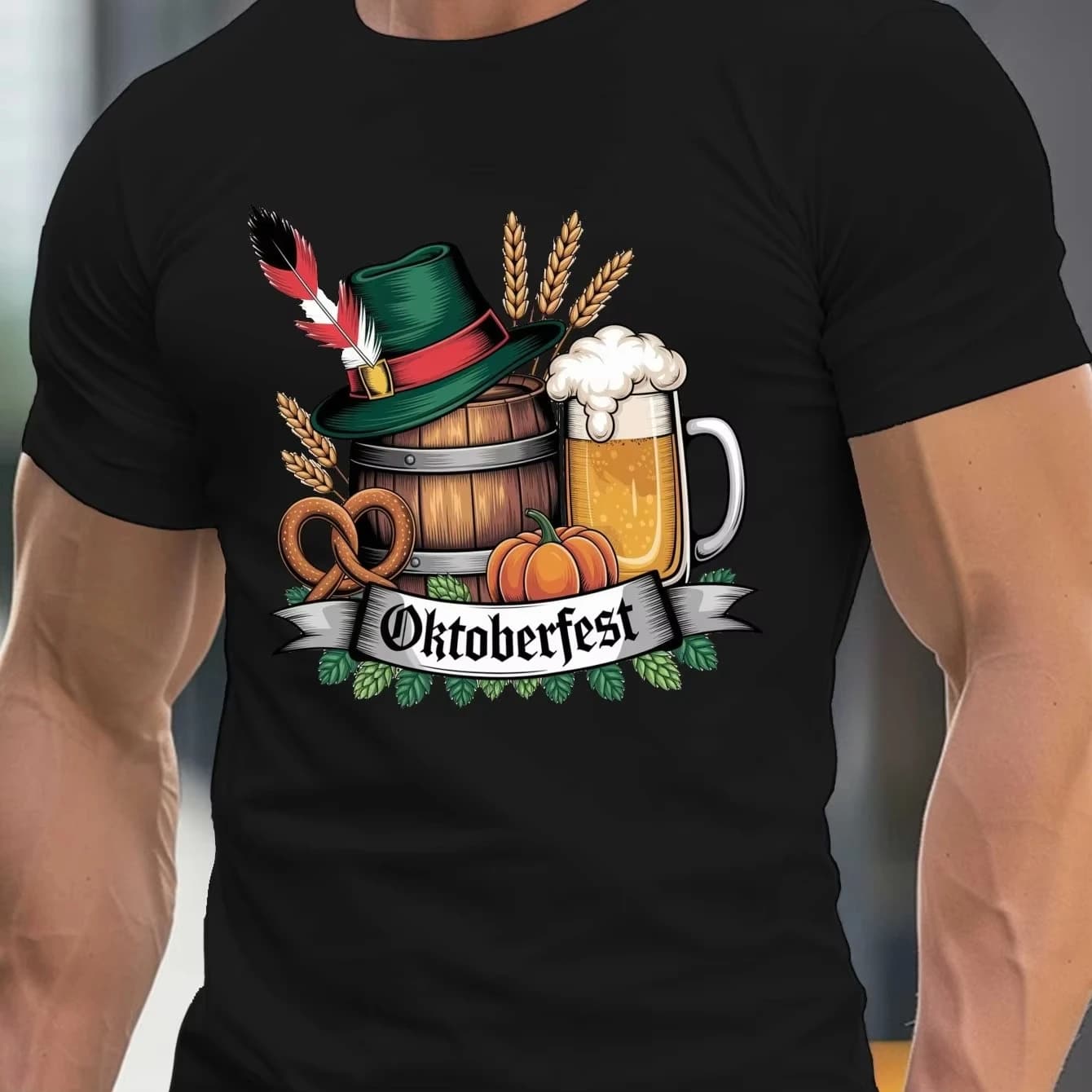 T-shirt da uomo dell'Oktoberfest - Barile di birra tedesco Tazza da birra T-shirt grafica Girocollo Camicia estiva per feste dell'Oktoberfest Abbigliamento da uomo