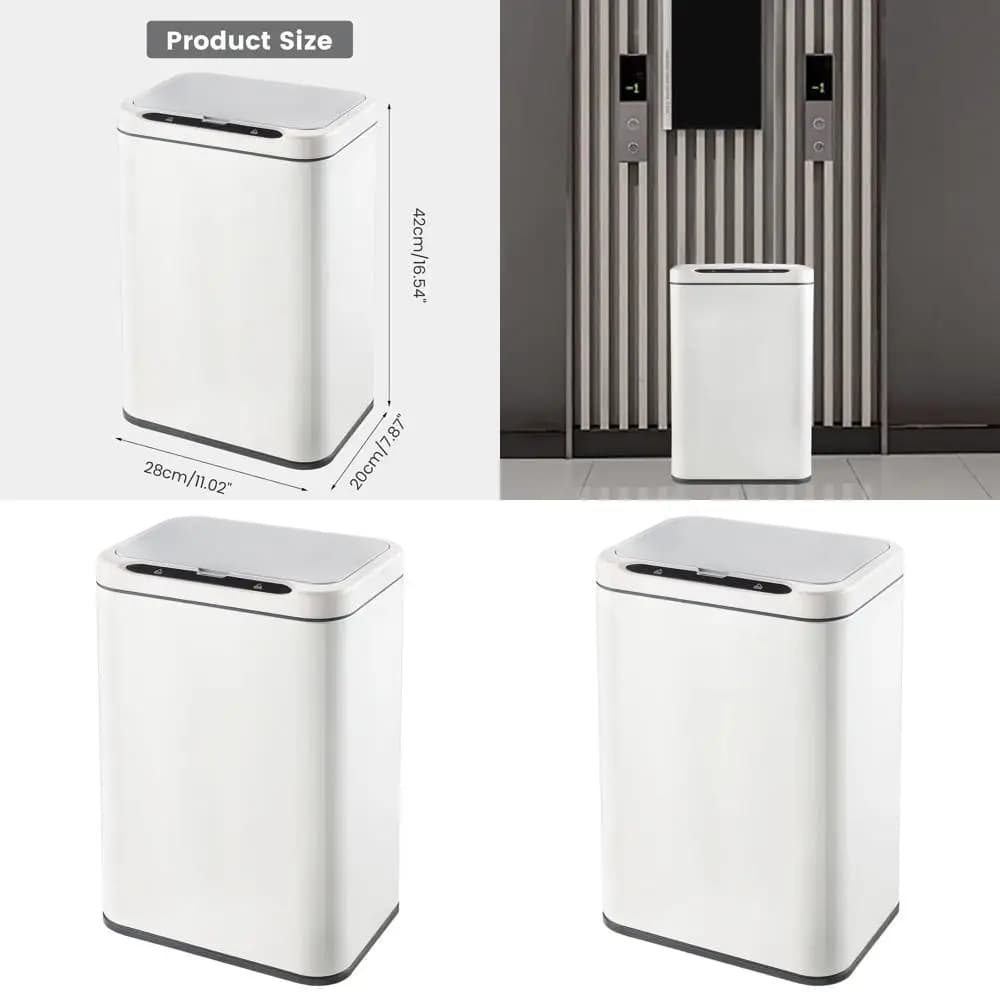 Cestino per Rifiuti in Acciaio Inox con Sensore di Movimento, Bidone Senza Contatto per Cucina, Ufficio o Bagno - 5,5 Galloni, Bianco