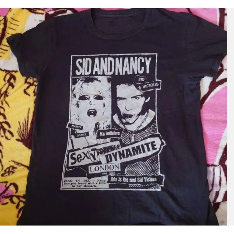 Sid e Nancy 90S Sex Pistols Band Maglietta nera basic Vtg