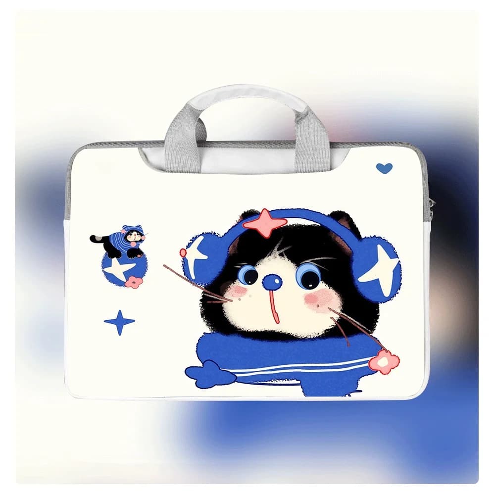 Borsa per Laptop Portatile con Stampa Gatto Cartoon, Custodia per Laptop, Cover per Macbook 13 14 15 16 Pollici, Macbook Air, ASUS, Regalo per le Feste