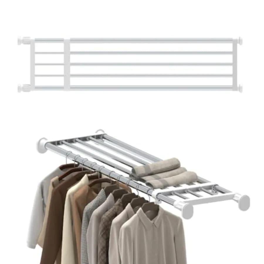Sistema di scaffalature a tensione espandibile con asta, appendiabiti resistente regolabile fai-da-te per garage, bagno, cucina, organizer per riporre oggetti S