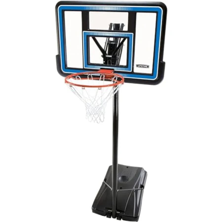 Sistema di basket portatile con tabellone per uso esterno, tabellone in policarbonato, telaio nero, infrangibile e resistente alle intemperie