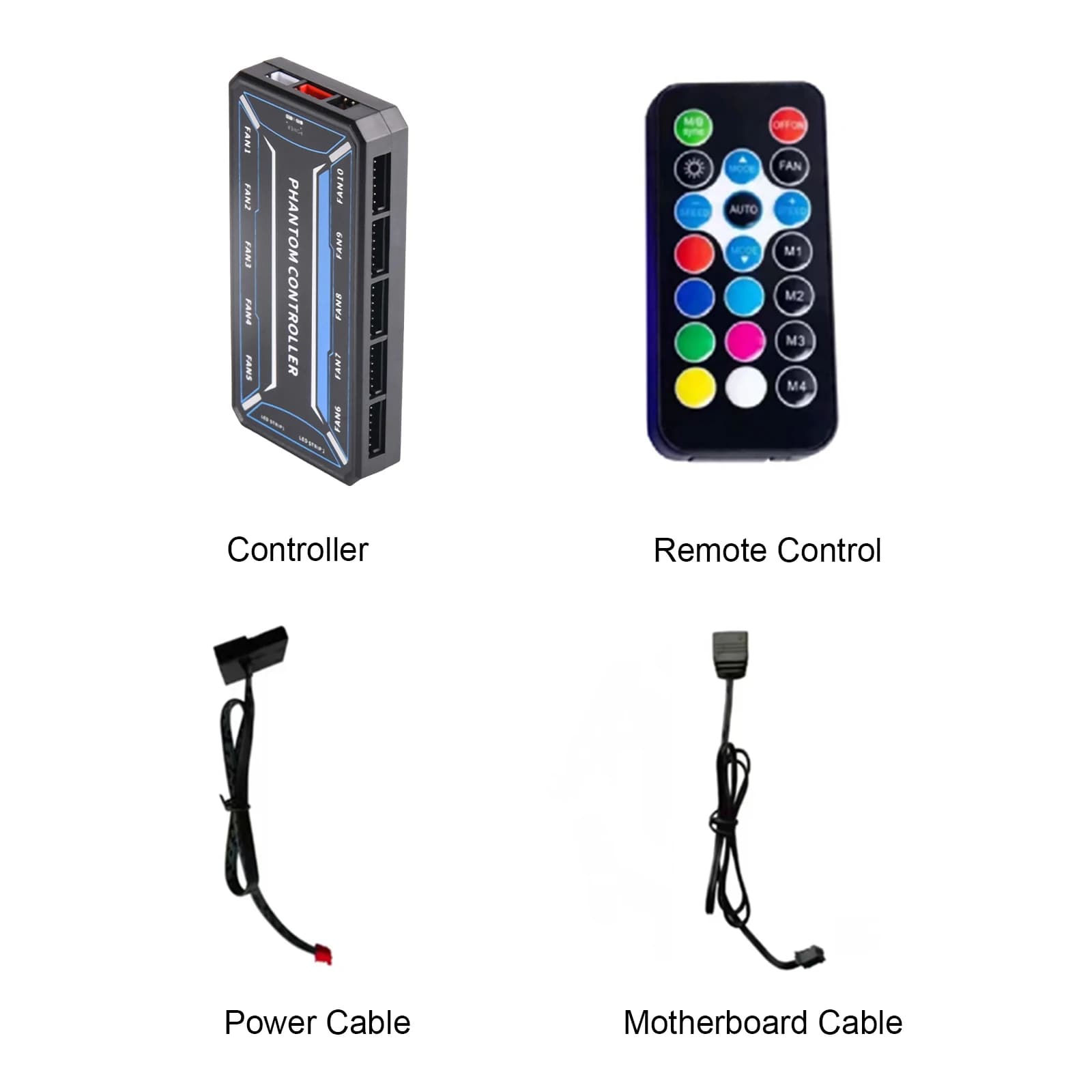 6Pin 10-Port Computer ARGB Fan Hub SATA-Powered Cooling Fan Hub with Remote Control for Computer Case Fans LED Light Bar