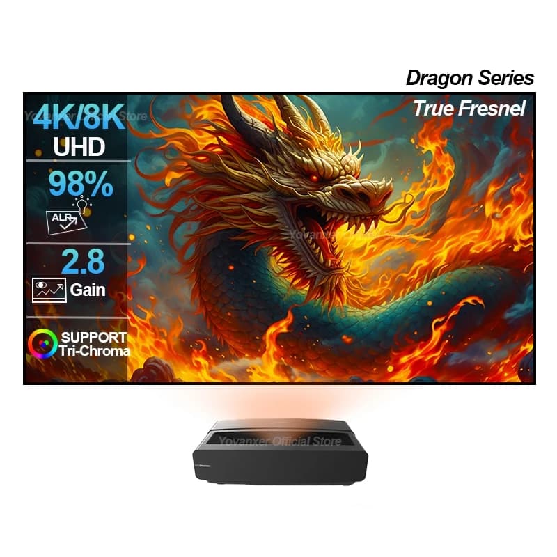 NUOVO Schermo di Proiezione a Telaio Fisso Fresnel 5.0 Pro ALR Serie Dragon, Reiezione della Luce Ambientale per Proiettori a Tiro Ultra Corto UST