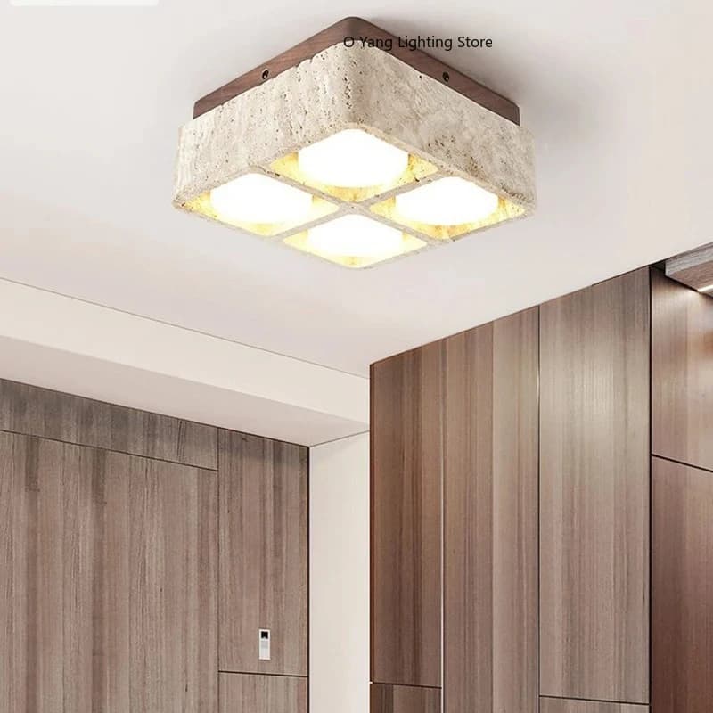 Plafoniera in pietra gialla stile giapponese Wabi Sabi Lampada da soffitto in pietra artistica creativa Apparecchi di illuminazione per interni per balcone in famiglia