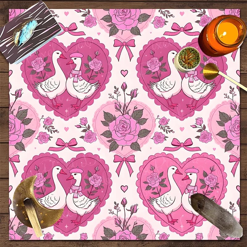 VIKAMA Tovaglia per Altare con Cuore Rosa e Carte dei Tarocchi, Tappetino per Meditazione e Stregoneria, Decorazione Atmosferica per Tavola da Pranzo