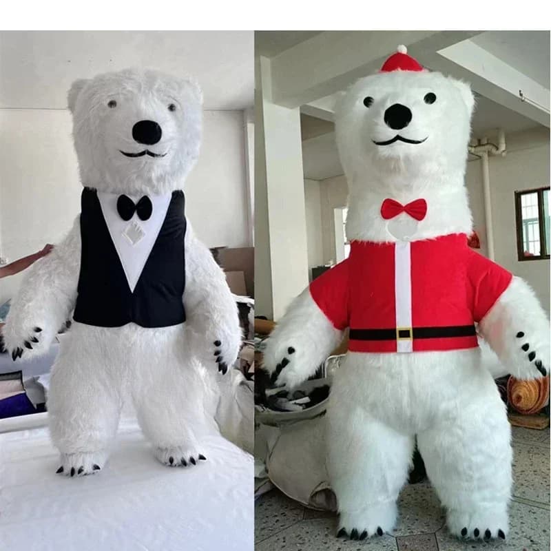 Costume da orso polare gigante gonfiabile per feste all'aperto di Natale, mascotte di Natale, animale di peluche gonfiabile, orso bianco senza batteria