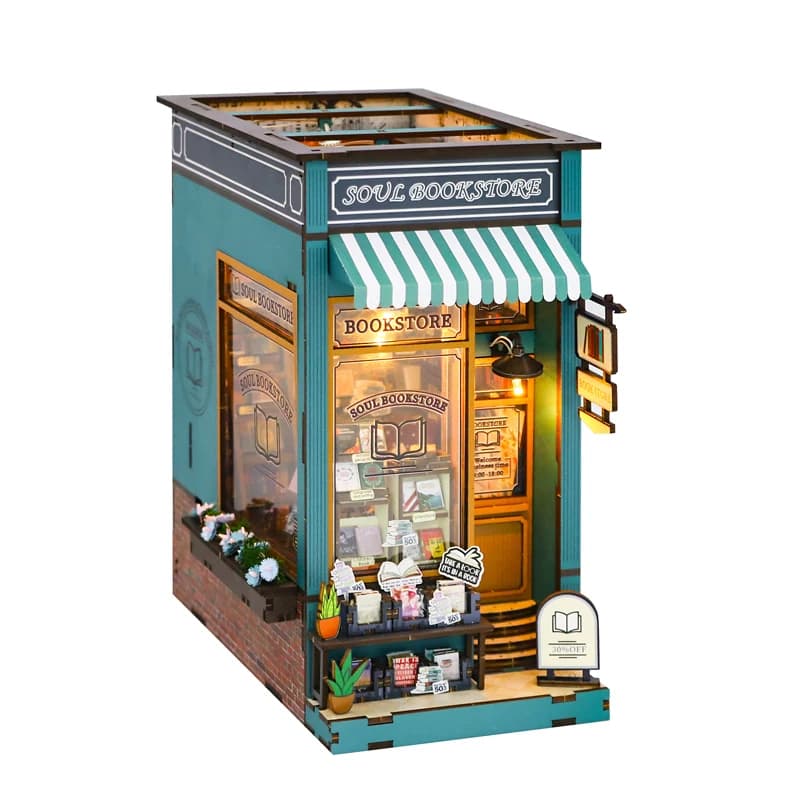 Scaffale in legno fai-da-te Casa delle bambole in miniatura Kit angolo libro Puzzle 3D Modello di edificio Casa delle bambole Giocattoli per bambini Regalo di compleanno