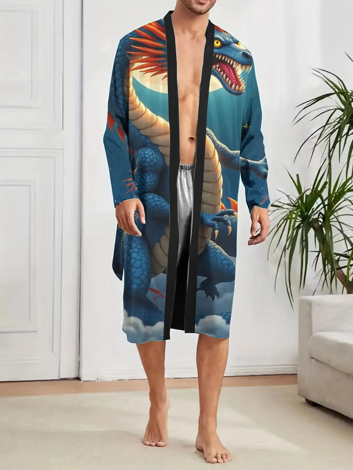 1 Pezzo Vestaglia da Uomo Primavera/Estate 2026, Vestaglia da Notte per Uomo, Vestaglia con Grafica, Pigiama Divertente Stampato in 3D in Poliestere