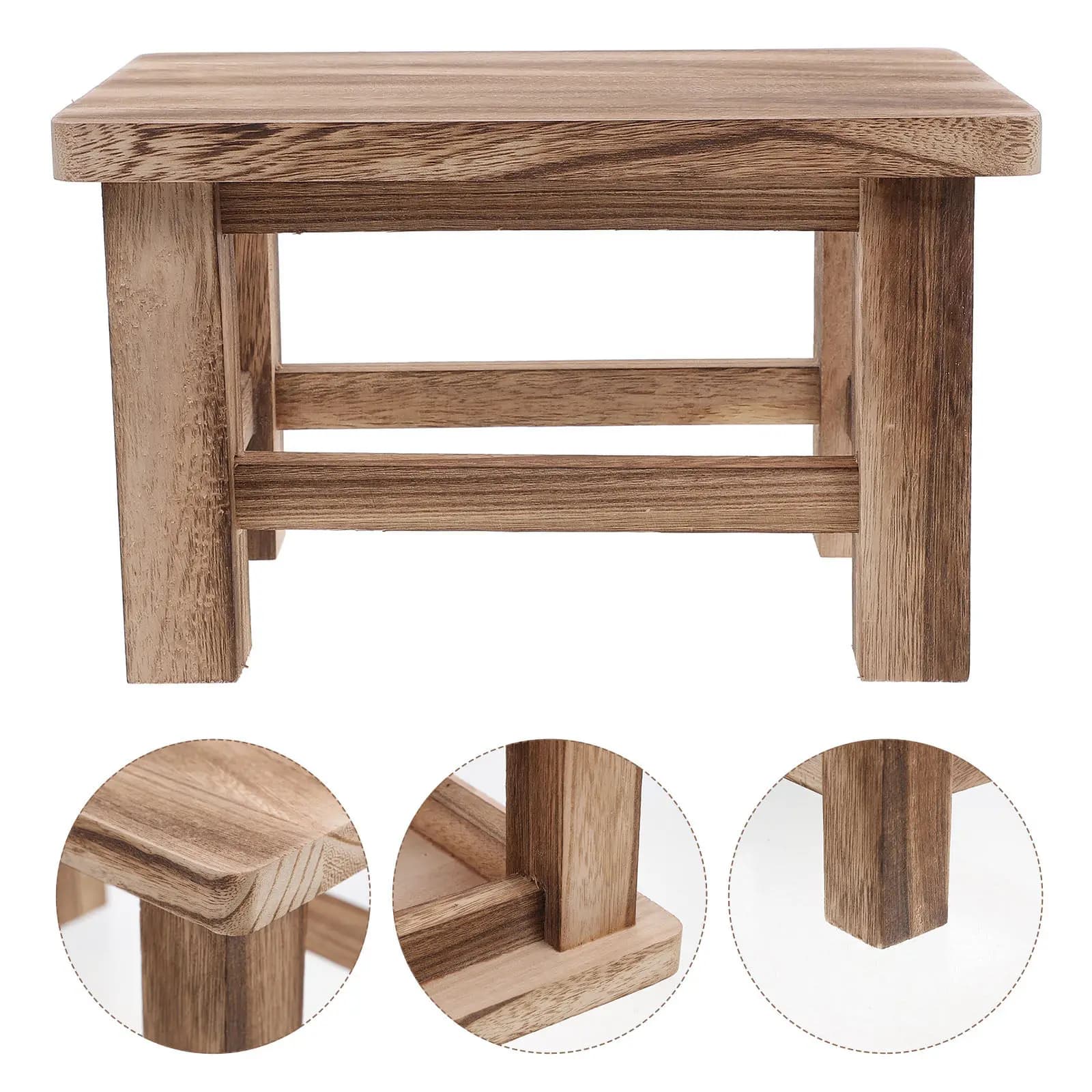 Sgabello in Legno Massello per Adulti, Piccolo, per Cambio Scarpe, Arredo Soggiorno e Bagno, Stile Rustico, Poggiapiedi