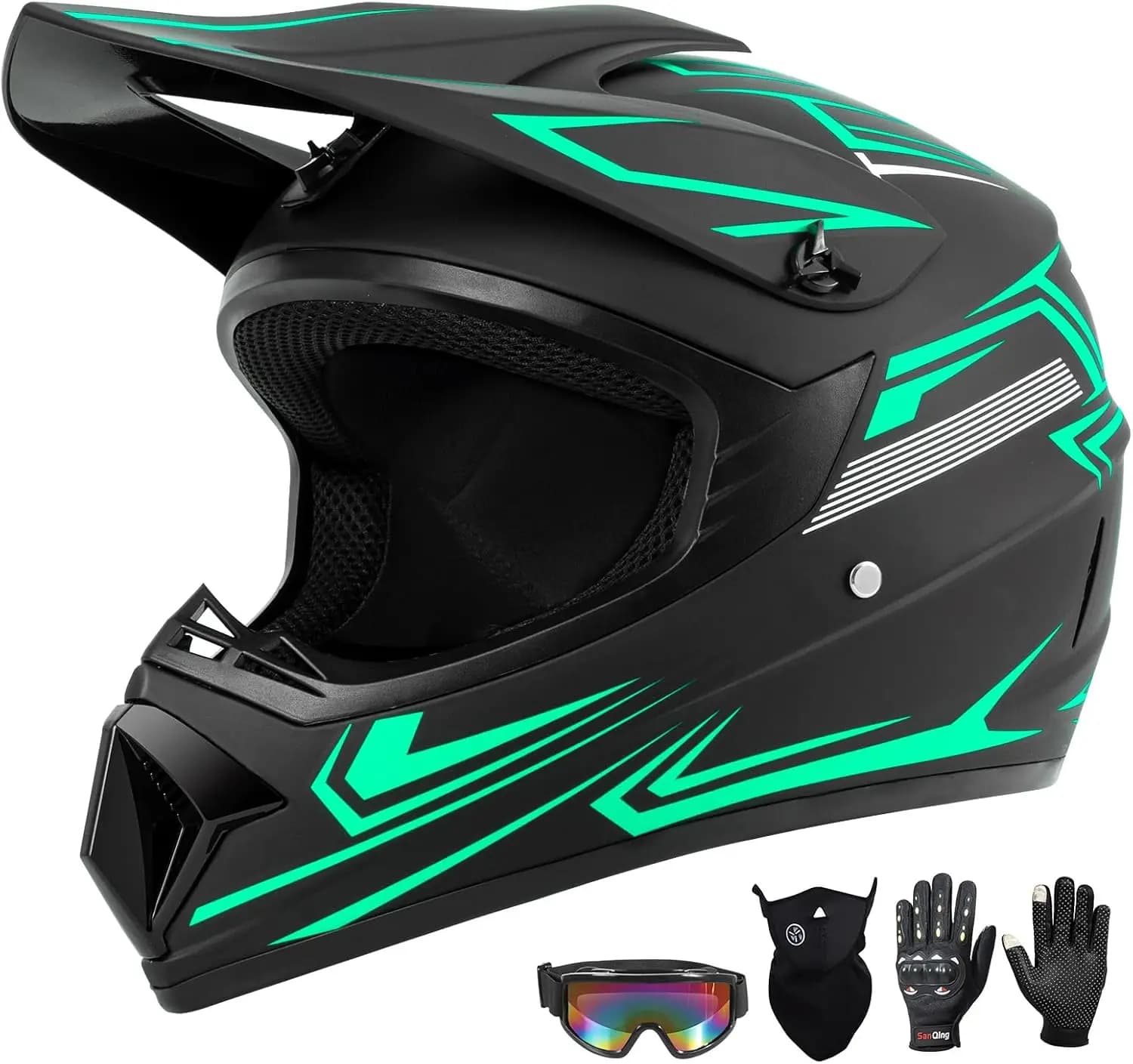 Cross Motorcycle Helmet Set for Boys with Glasses, Gloves and Mask, DOT Integrated Helmets for ATV BMX MX