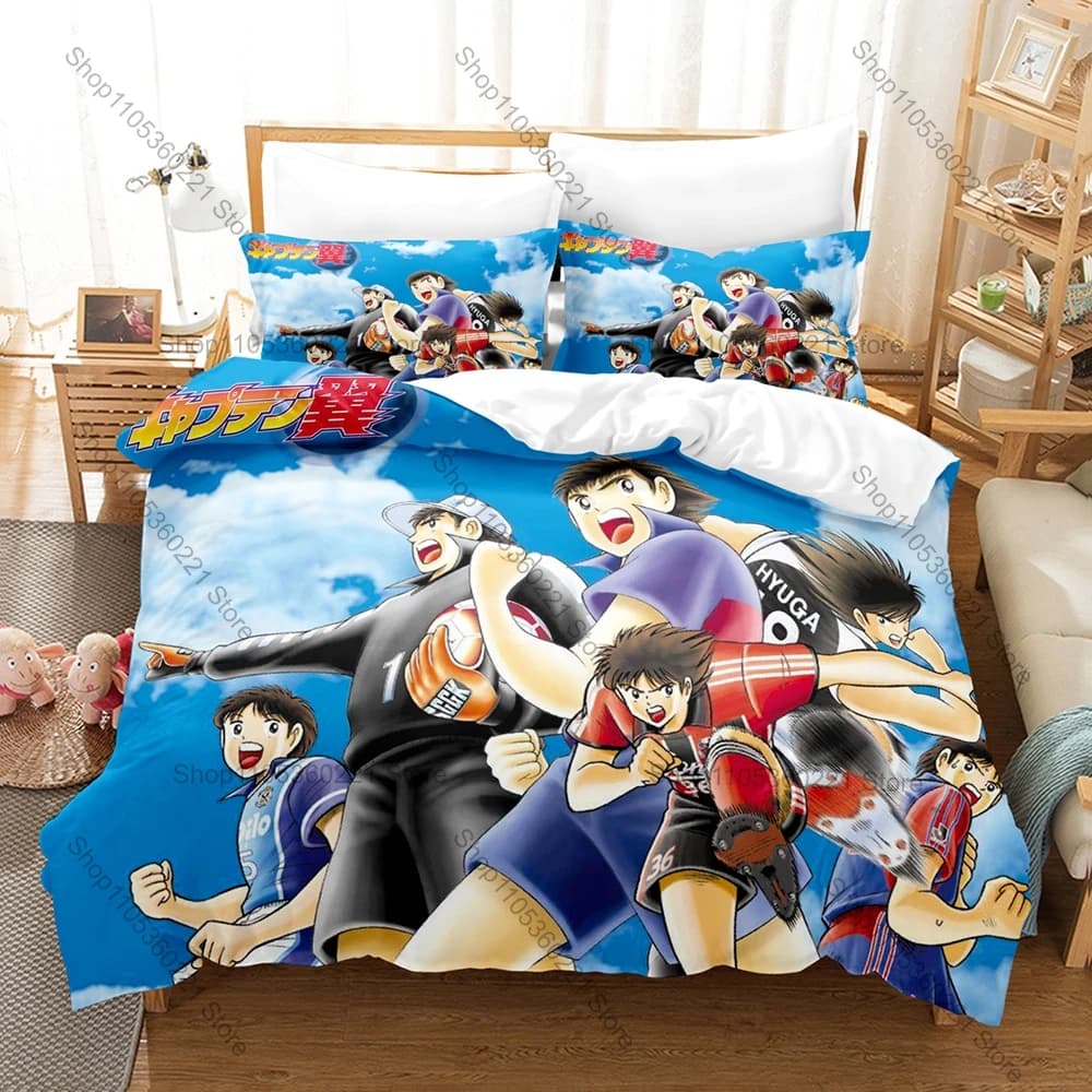Cool Captain Tsubasa Nankatsu Football Manga Character 3PCS Bedding Set Duvet Cover + 2 Pillowcases Microfiber Anime Bed Linens