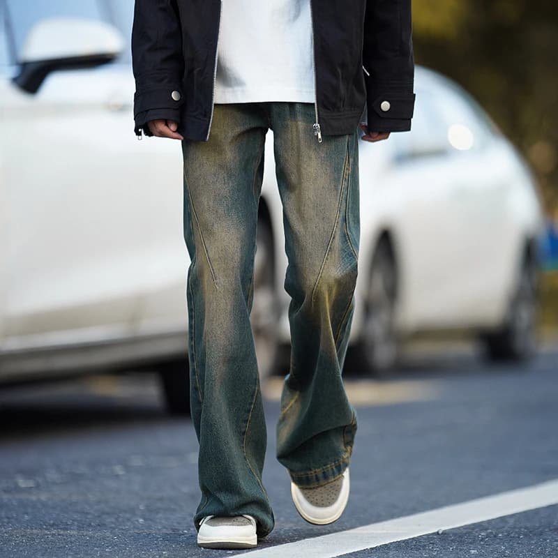 American High Street Men's Jeans Straight Loose Waed Vintage Oversize Pants Autumn Wear Resistant Youth Faion Jeans