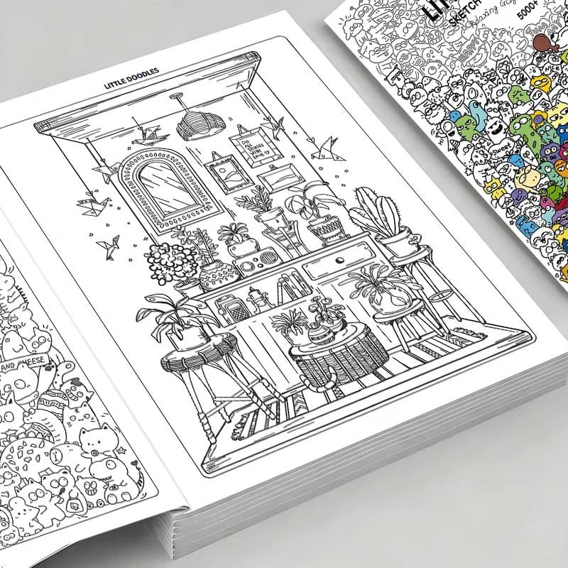 32 Pages Little Doodles Coloring Book, Sketch Trace & Color Doodle Patterns Stress Relief Art Activity Book for Adults