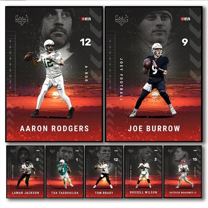 Russell Wilson Lamar Jackson Star Tom Brady Aaron Rodgers Wall Canvas Poster Art Decor Football Player Living Room Home Decor