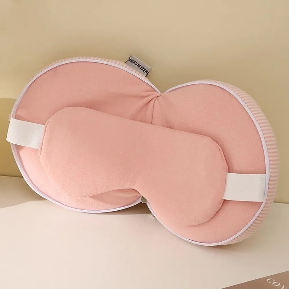 Cuscino Mascherina 2 in 1 a Righe alla Moda, Morbido con Gancio per Conservazione, Cuscino da Viaggio Pieghevole, Supporto per Collo e Testa per Adulti