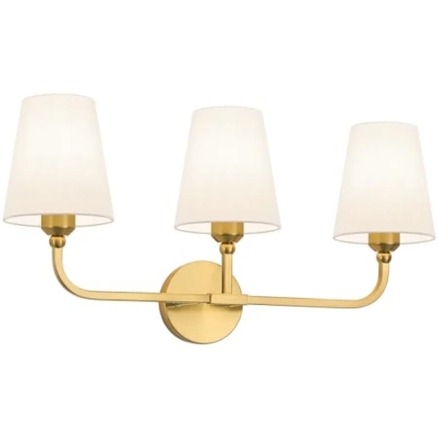 Lampada da Bagno Moderna con Finitura Spazzolata, Applique da Parete Sopra Specchio con Paralume in Tessuto Bianco Svasato
