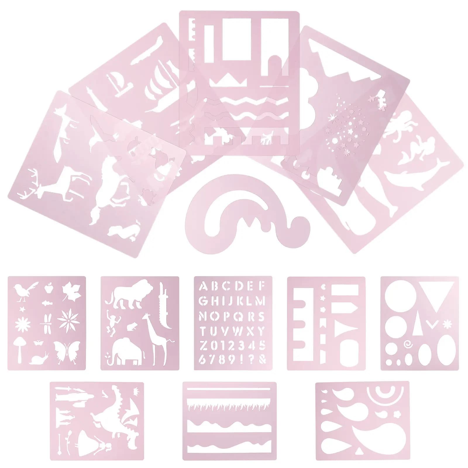 14Pcs Handcrafted Stencil Kit Safe Edge-Free Pet Plastic Templates for Letter Size Notebooks Scrapbooking School Projects