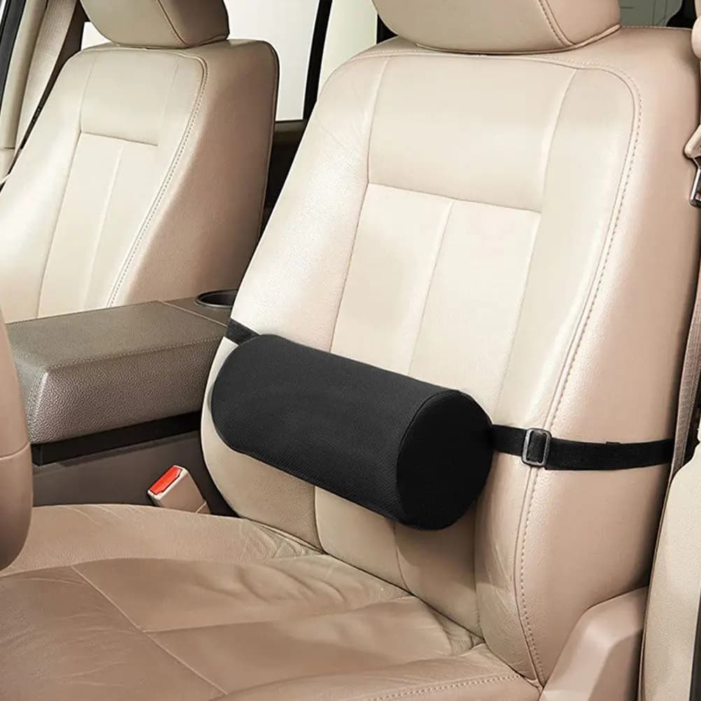 Cuscino Lombare Cilindrico Regolabile in Memory Foam per Auto, Ufficio e Casa, Supporto Multifunzionale per Collo e Schiena, Nero