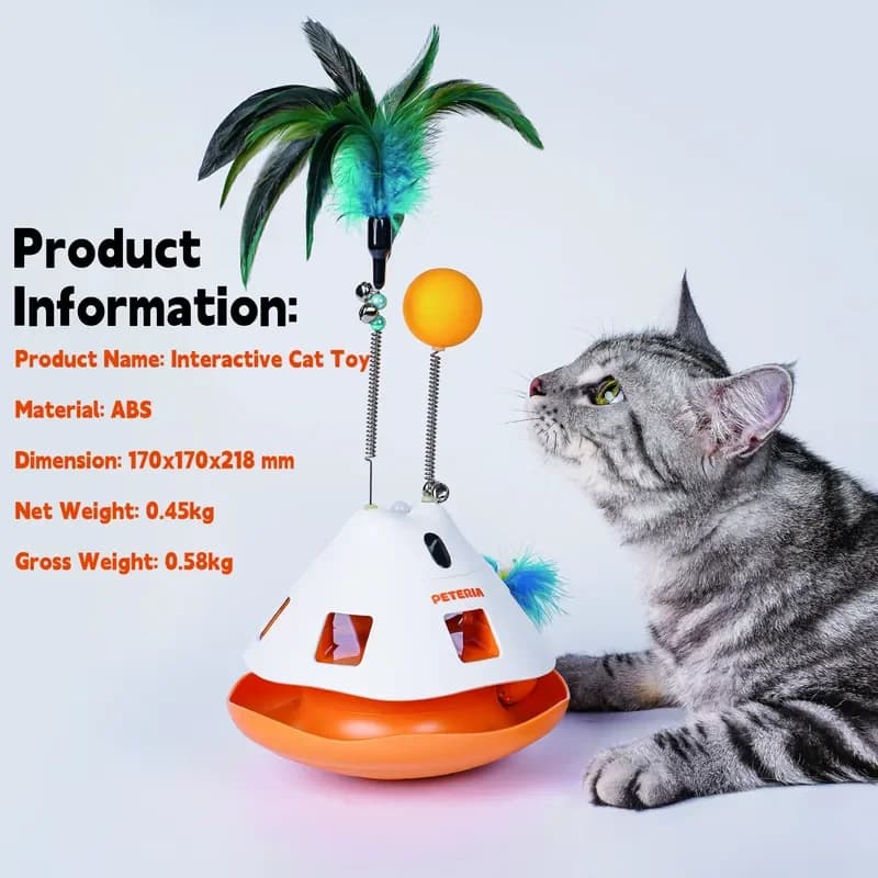 2025 New Smart 3-IN-1 SpecialTumblerDesign Interactive Cat Toy with Feather and Motion Sensor and Laser Function