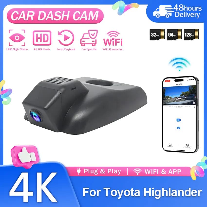 4K 2160P For Toyota Highlander 3th Gen 2018~2019 Plug and Play WIFi Car DVR Video Recorder Dashcam