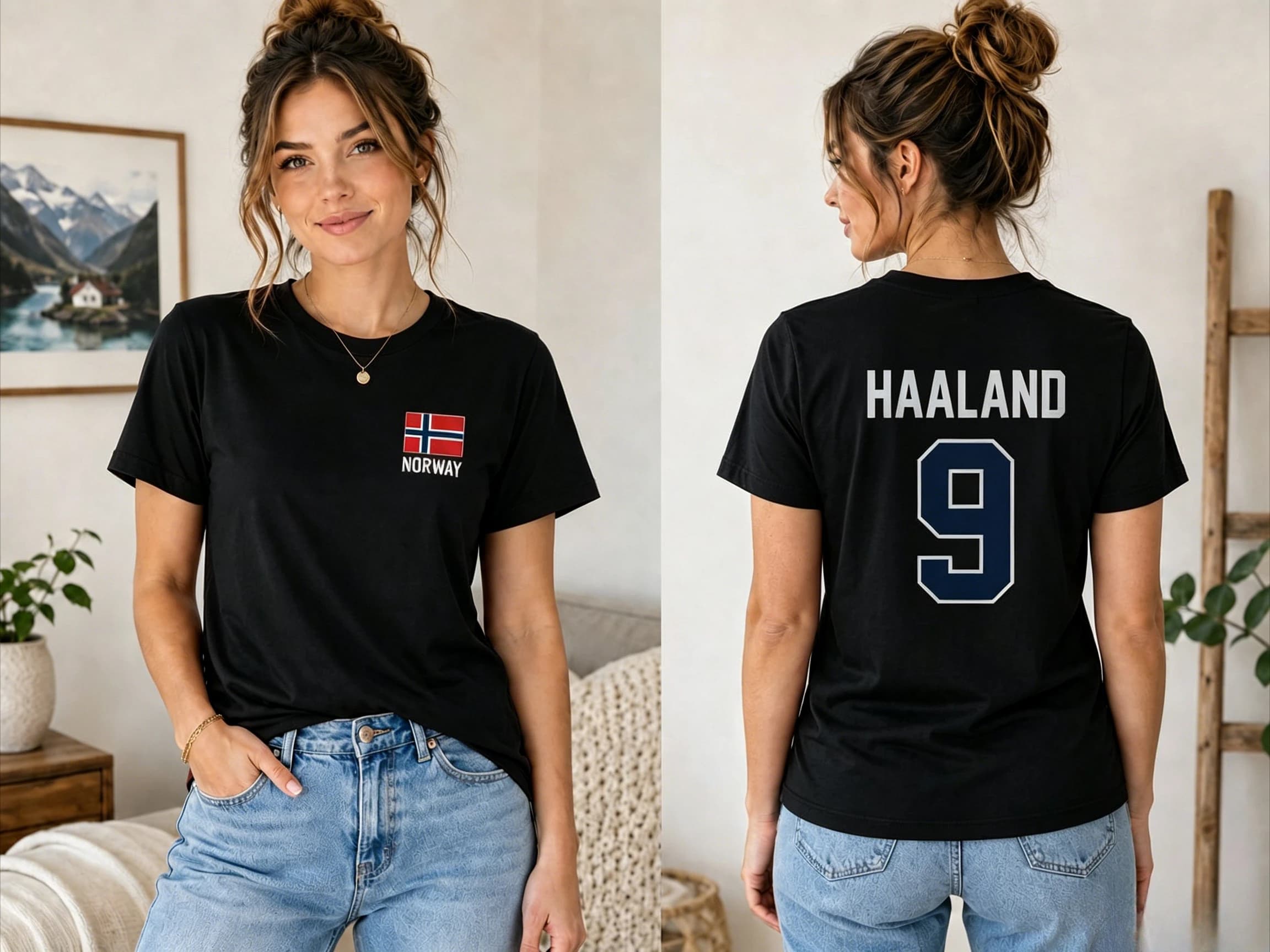 Haaland Norway No.9 Double Sided Graphic T-shirts National Flag Style Printing Football Fans Cotton Casual Y2k Ins Tees
