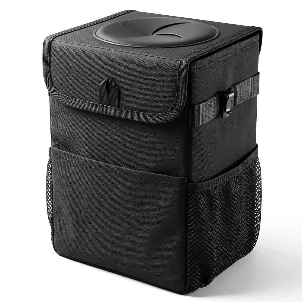 Collapsible Car Trash Can with Lid Storage Pockets Car Garbage Bin Hanging Design Waterproof Lining Vehicle Trash Can Car Use