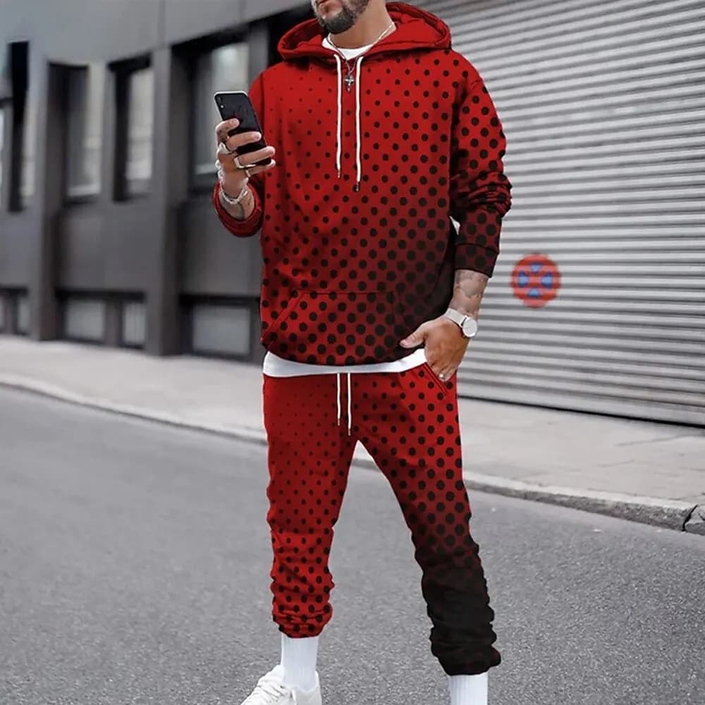 Divertente 3D Polka Dot Print Felpe con cappuccio da uomo Set Autunno Inverno Casual Felpa Pantaloni sportivi 2 pezzi Moda Allentato Abbigliamento da strada