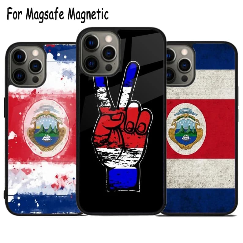 Custodia per telefono con ricarica wireless e bandiera della Costa Rica per iPhone 17 Air 15 16 16e 14 13 11 12 Pro Max Plus, Cover Magnetica Magsafe