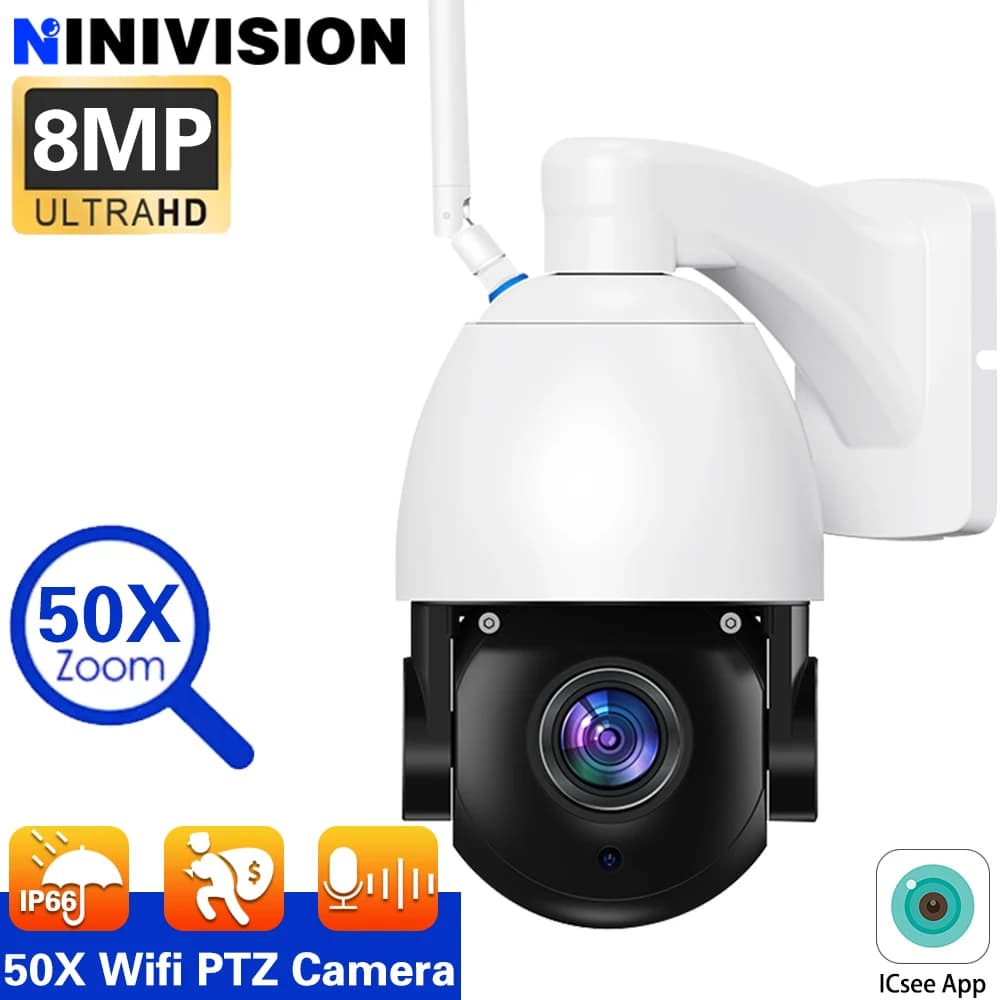 NINIVISION 4K 8MP WiFi Video Surveillance Camera 50X PTZ Zoom CCTV Two-Way Audio Human Detection Outdoor Security PTZ IP Cameras