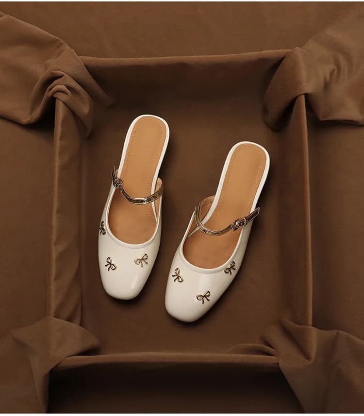 SHOEBOX French bow toe half slippers for women wearing outside, 2026 summer fairy style one-piece low heeled slippers