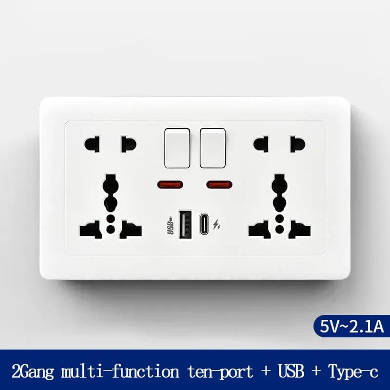 146 type 2-group multi-ten hole socket with USB type-c 2-door USB charging panel 10 W Double socket five-holes British standard