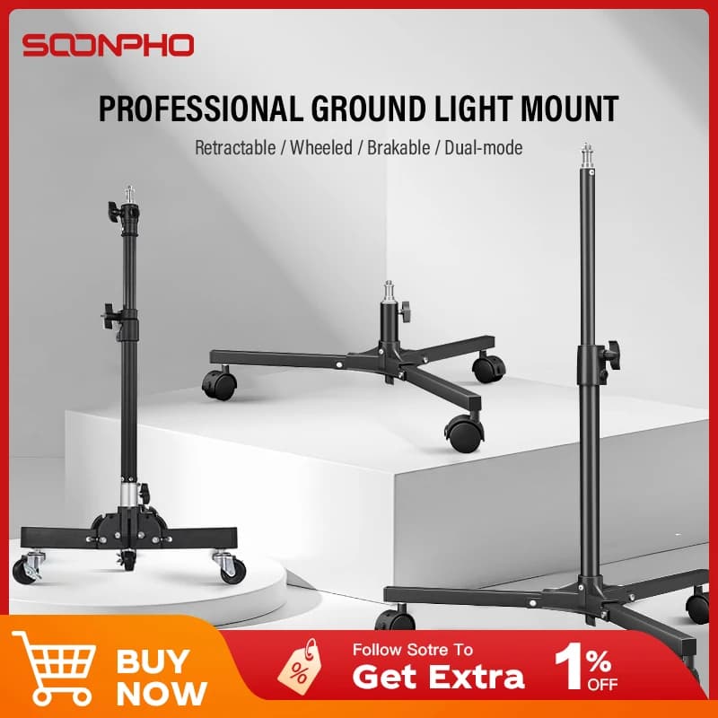 Supporto universale per lampada da pavimento con puleggia in metallo 20/70 cm Treppiede pieghevole portatile per lampada da pavimento per luci fotografiche Godox ZHIYUN Ulanzi
