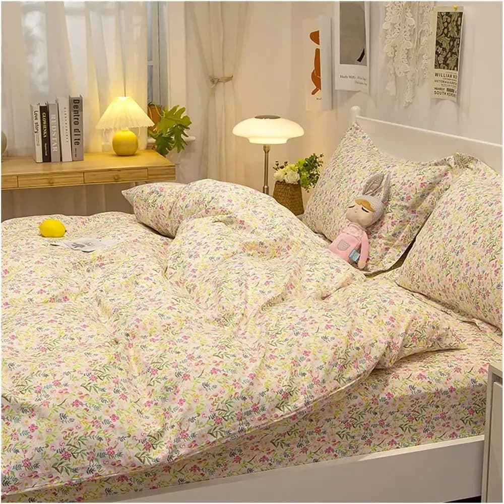 Set Copripiumino MZP con Lenzuola in Cotone 100% Queen Size, 4 Pezzi, Traspirante, Motivo Floreale, Biancheria da Letto