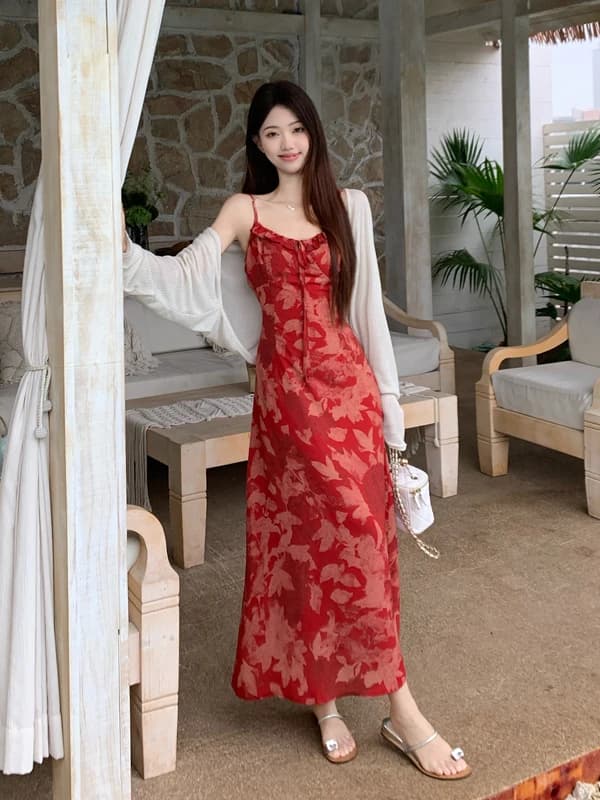 plus Size Floral Print Wrap Dress And Jacket Set Women's Summer New Style High Waist A-Line Skirt Suit Korean Commute Style
