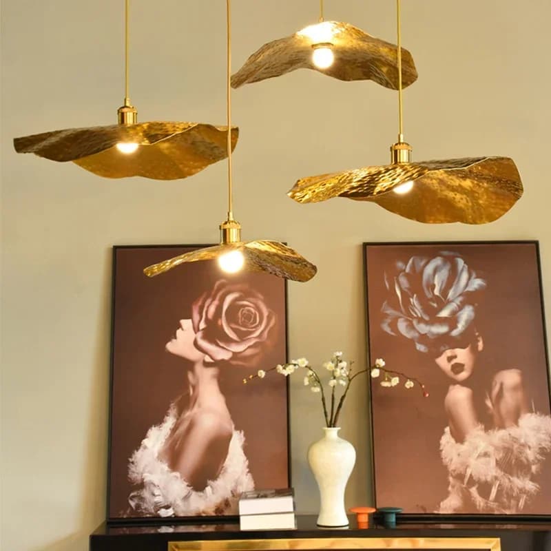 Nuovo stile cinese creativo Zen foglia di loto lampadario tavolo da tè in ferro battuto retrò sala da pranzo bar sala da tè negozio di pentole calde luce a LED