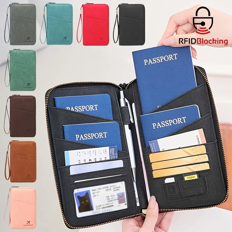 Porta Passaporto RFID Schermato Multifunzione Verticale, Porta Carte e Documenti da Viaggio, Organizer per Contanti, Carte e ID, Ideale per Uso Quotidiano e Outdoor