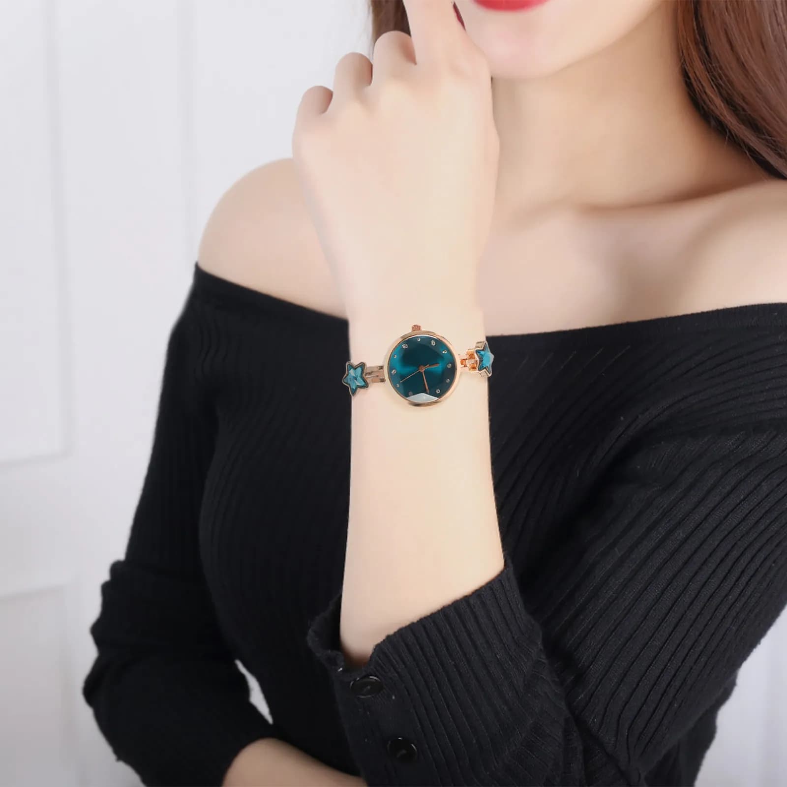 Orologio da donna con strass a forma di stella blu, orologio al quarzo impermeabile, delicata decorazione da polso, regalo unico e alla moda per amiche