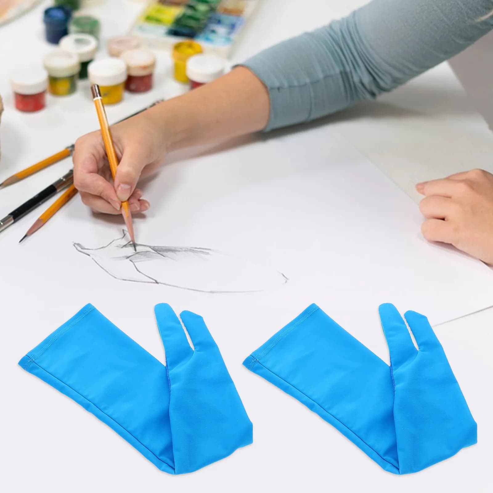 1Pair Drawing Glove Two-Finger Artist Glove Extended Breathable Design Anti-Stain Palm Rejection for Digital Drawing Tablet