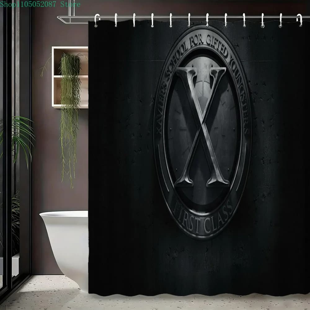 Tenda da doccia impermeabile con logo della scuola di Xavier degli X-Men per decorazioni a tema supereroi ✨