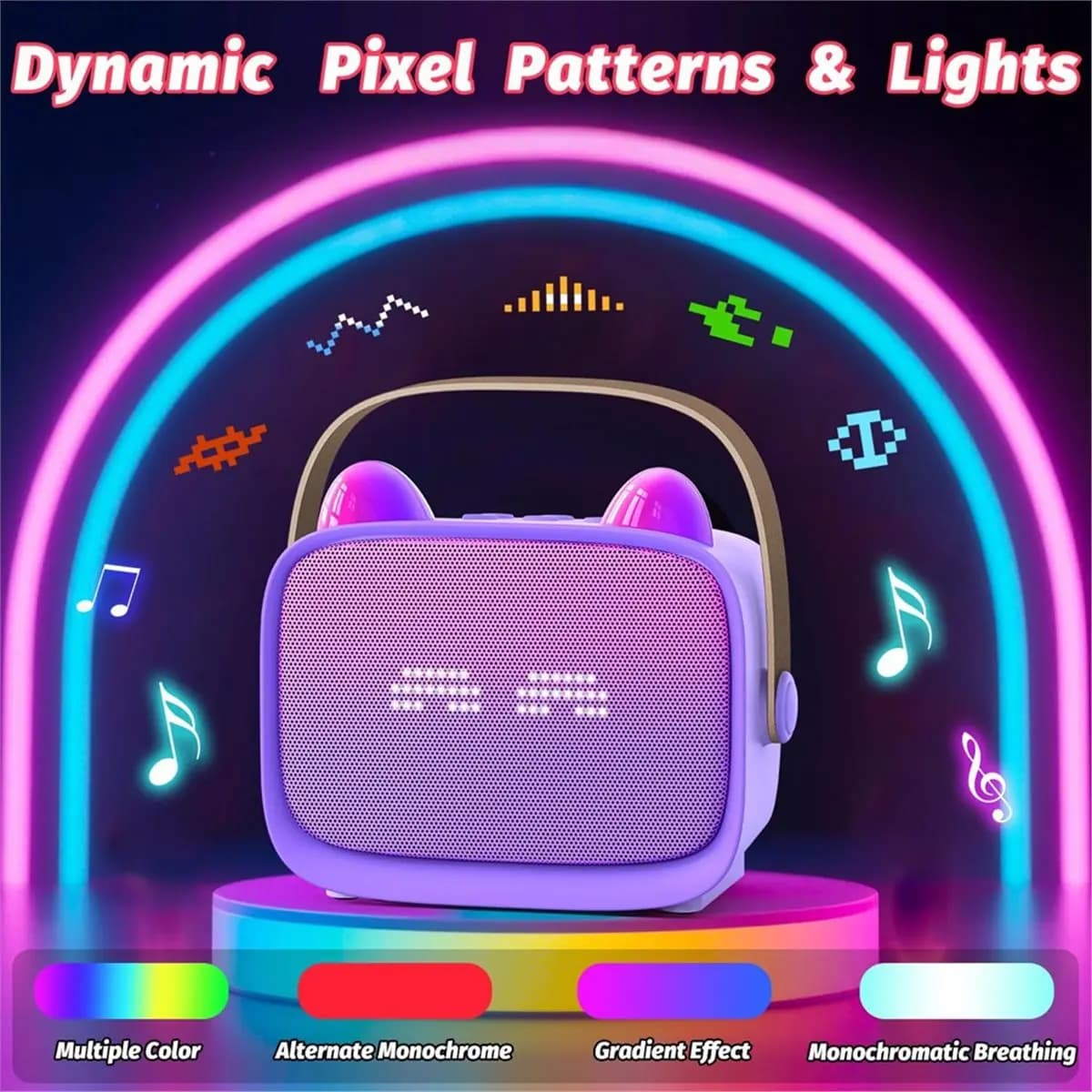 Altoparlante Bluetooth Portatile ABZJ, Mini Macchina per Karaoke Wireless con 2 Microfoni, Dispositivo per Canto Familiare, Colore Viola