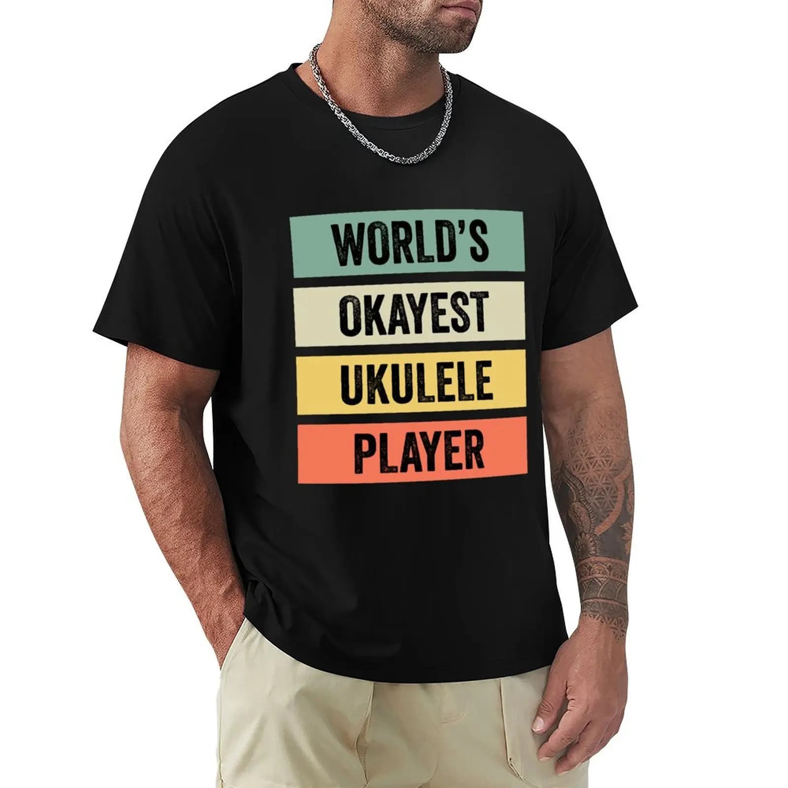 World's Okayest Ukulele Player T-Shirt Gym Exercise Short Sleeve T-Shirt