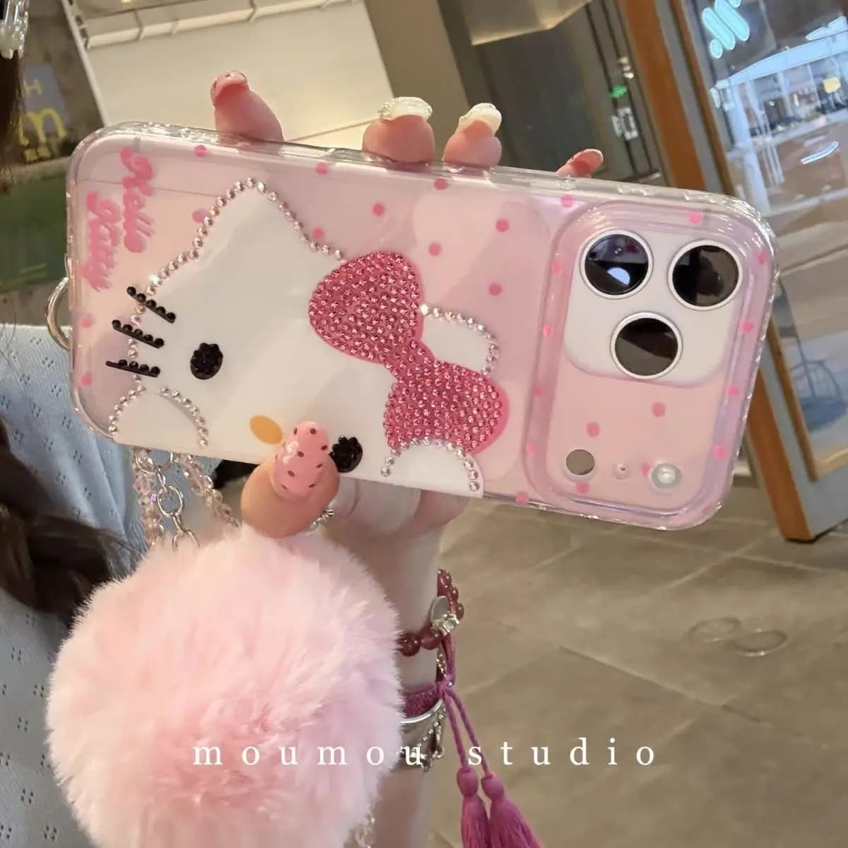 Custodia per telefono Cartoon Diamond Hello Kitty adatta per iPhone 15, Apple 16, custodia protettiva 17, Promax/13, Cute Cat 14, modello Pro