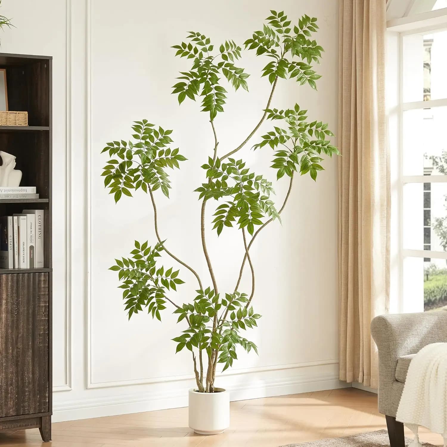 Realistic Artificial Sumac Tree 6,5 Feet with White Vase, High Fin Plant for Home Furniture and Office