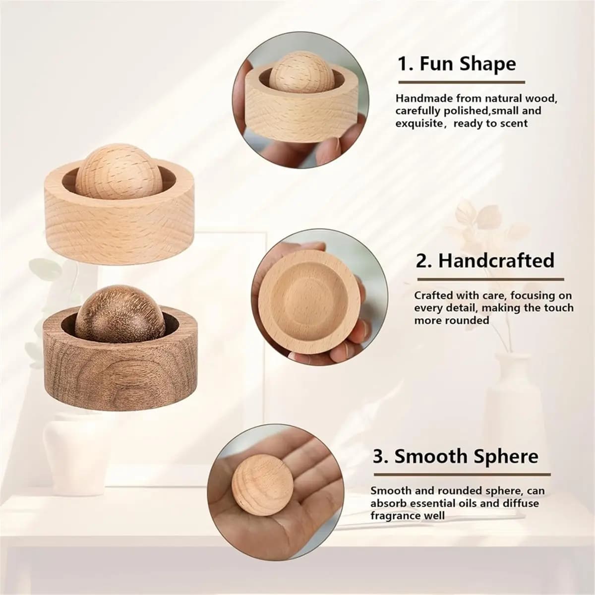 Nuovo Diffusore di Oli Essenziali in Legno Naturale 2026: 2 Pezzi Decorazioni Aromaterapiche in Legno Fatto a Mano, Diffusore Portatile Riutilizzabile
