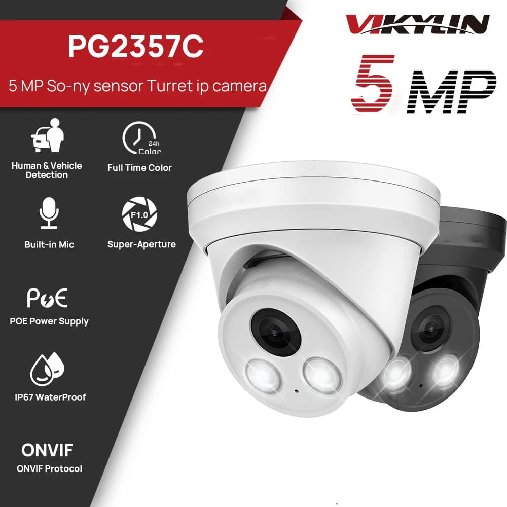 VIKYLIN 5MP Full Color Night Vision IP Camera S o n y Sensor Audio POE H.265+ Onvif IP67 Human Vehicle Detection CCTV Camera