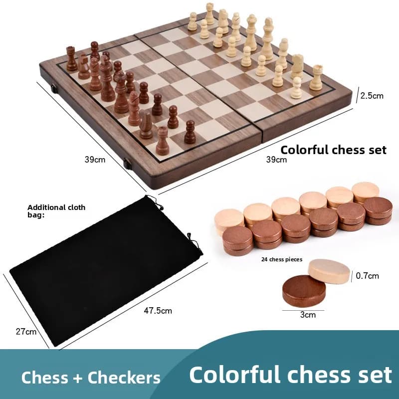 Wooden Chess Set 2 In 1 Foldable Board Game Chess And Checkers For Family