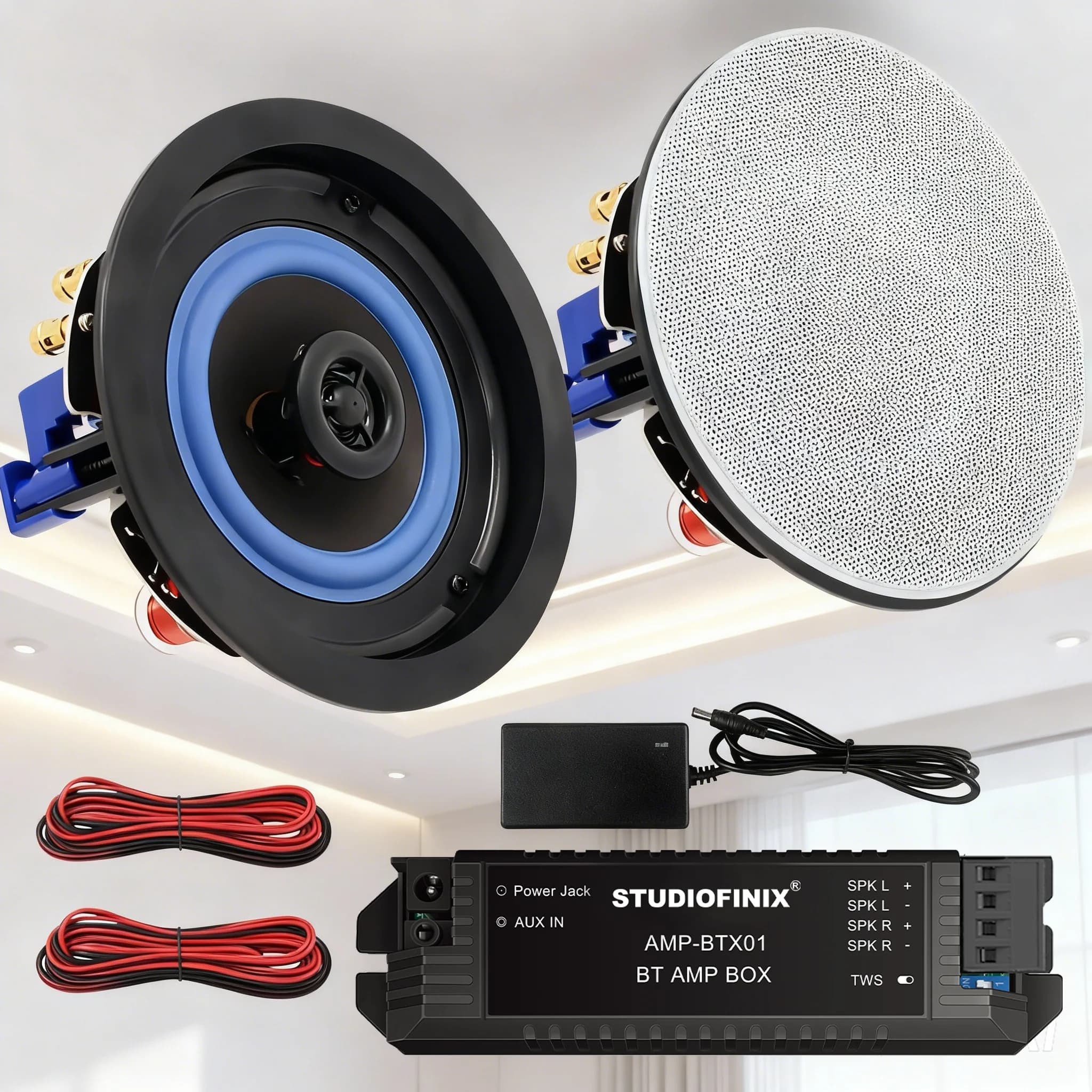 STUDIOFINIX Altoparlanti da soffitto Bluetooth da incasso a 2 vie a gamma completa da incasso da 4 '' 160 W, ideali per il bagno umido per interni ed esterni